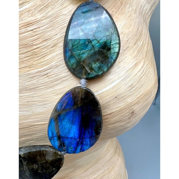 Labradorite Statement Necklace Polished Faceted Madagascar 17-21" Crystals - Picture 6 of 12